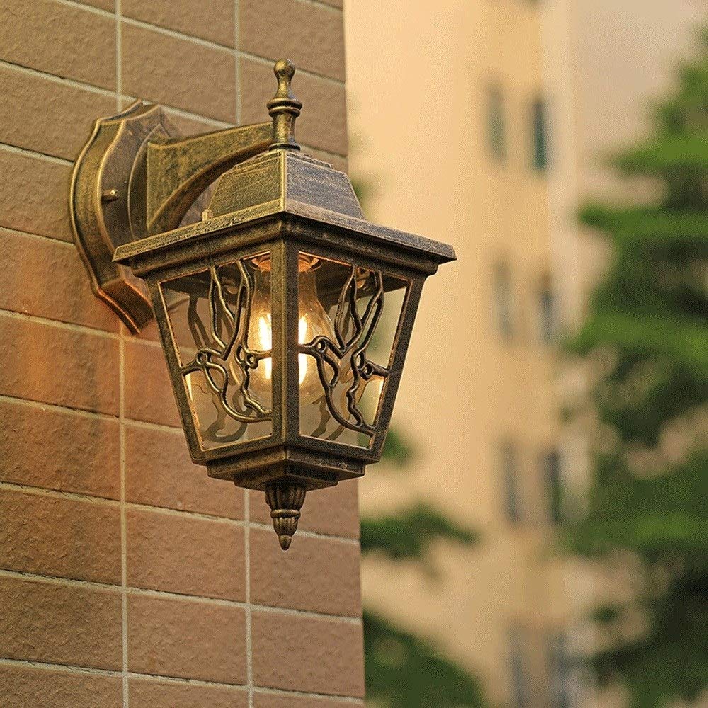 HPTHLY Wall Mounted Light Classical Brass Glass Lantern Victoria Continental Waterproof Outdoor Wall Lamp Down Light Antique Aluminum E27 Decoration External
