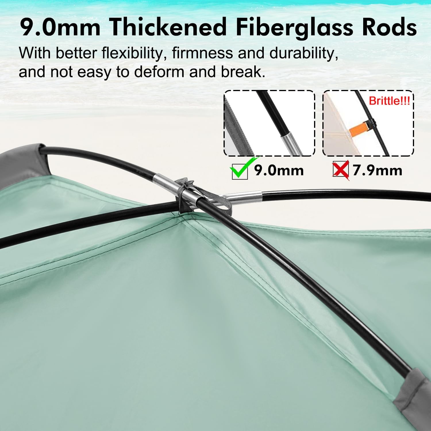 whitefang beach tent anti-uv portable sun shade shelter for 3/4/6/8 person, extendable floor with 3 ventilating mesh windows plus carrying bag, stakes and guy lines blackout shelter-mint green 4 person