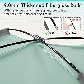 WhiteFang Beach Tent Anti-UV Portable Sun Shade Shelter for 4 Person with Blackout Shelter, Extendable Floor with 3 Ventilating Mesh Windows Plus Carrying Bag, Stakes and Guy Lines (Mint Green)