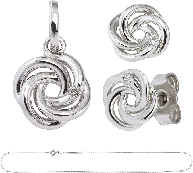 Jobo Damen Schmuck-Set Knoten aus 8 Karat (333) Weißgold mit Diamanten Kette 45 cm