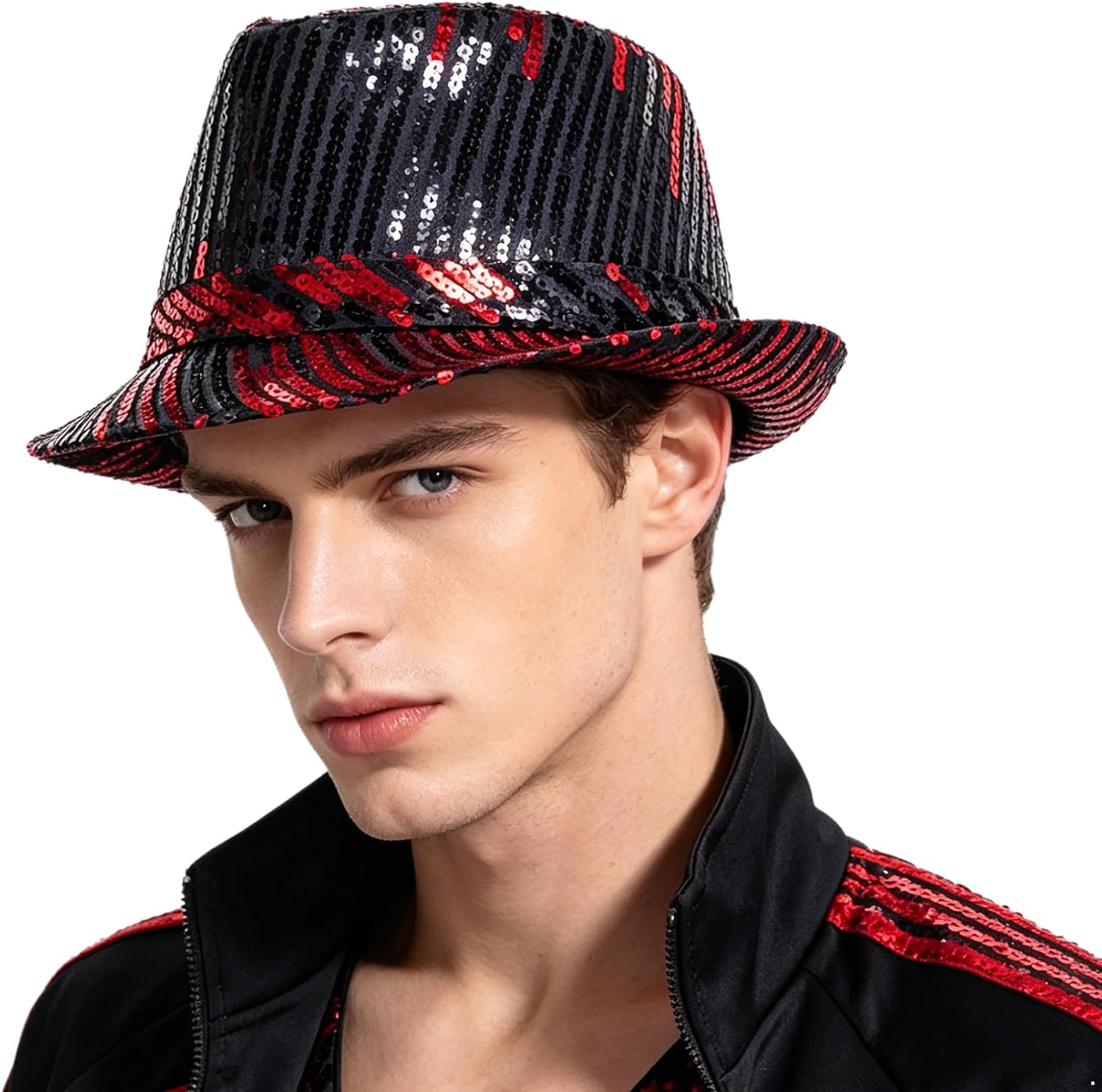 TiaoBug Sequin Fedora Hat Solid Color Dance Hat Western Retro Disco Cap Unisex Costume Cap for Women Party Supplies