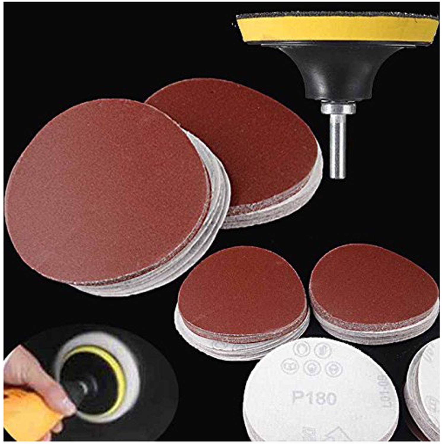 DIY Crafts 3" inch Sanding Sander Sandpaper # Grit Round Self Adhesive + Backer Pad + M 10 Drill Adopter Multi Colour 3”inch Combo Set (Pack Of 5 Pcs, Grit # 120)