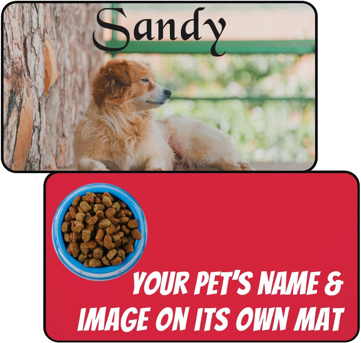 Custom Large Dog Feeding Mats (12”x22”) - Add Photo, Picture and Pet's Name - Personalized Food and Water Bowl Placemat for Dogs