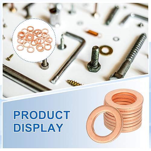 Miniatura 3 de MECCANIXITY Arandela plana de 28 piezas, arandelas de cobre M8, anillo de sellado de cobre, kit de arandela aplastante, 0.315 in de diámetro