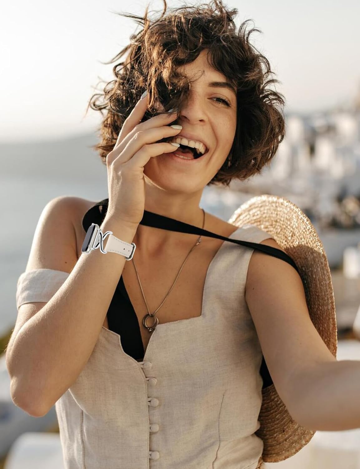 JR.DM Leather Bands Women Compatible with Apple Watch 40mm 38mm 44mm 45mm 41mm 42mm 46mm 49mm Fancy Designer Strap with X-Shaped Metal Crown for iWatch Series Ultra/SE/11/10/9/8/7/6/5/4/3/2/1 Starlight - Image 7