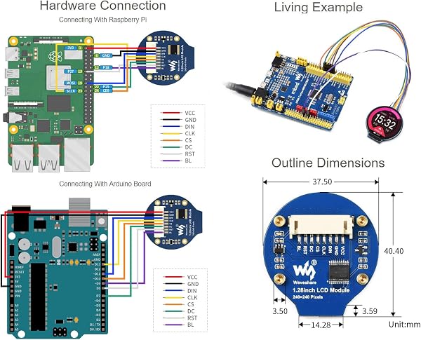 Waveshare 1.28inch Round LCD Module Display for Raspberry Pi/Jetson Nano 65K RGB Colors 240×240 Resolution with SPI Interface Embedded GC9A01 Driver - 5