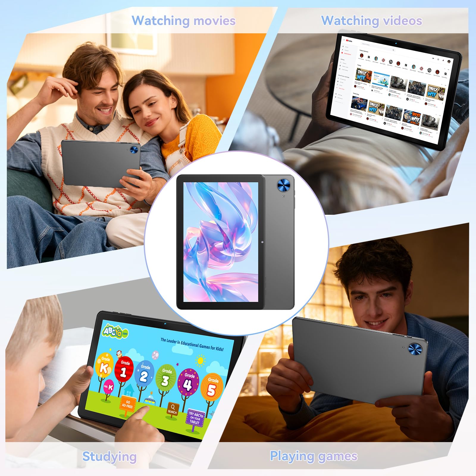 Tablet 10.1 Zoll mit Hülle, Tastatur, Maus, Android 15 Tablets | 18GB RAM+128GB ROM 1TB Erweiterbar, Widevine L1-Kompatibles Octa-Core Tablett mit WiFi 6, 6000 mAh, 5MP+8MP, Grau