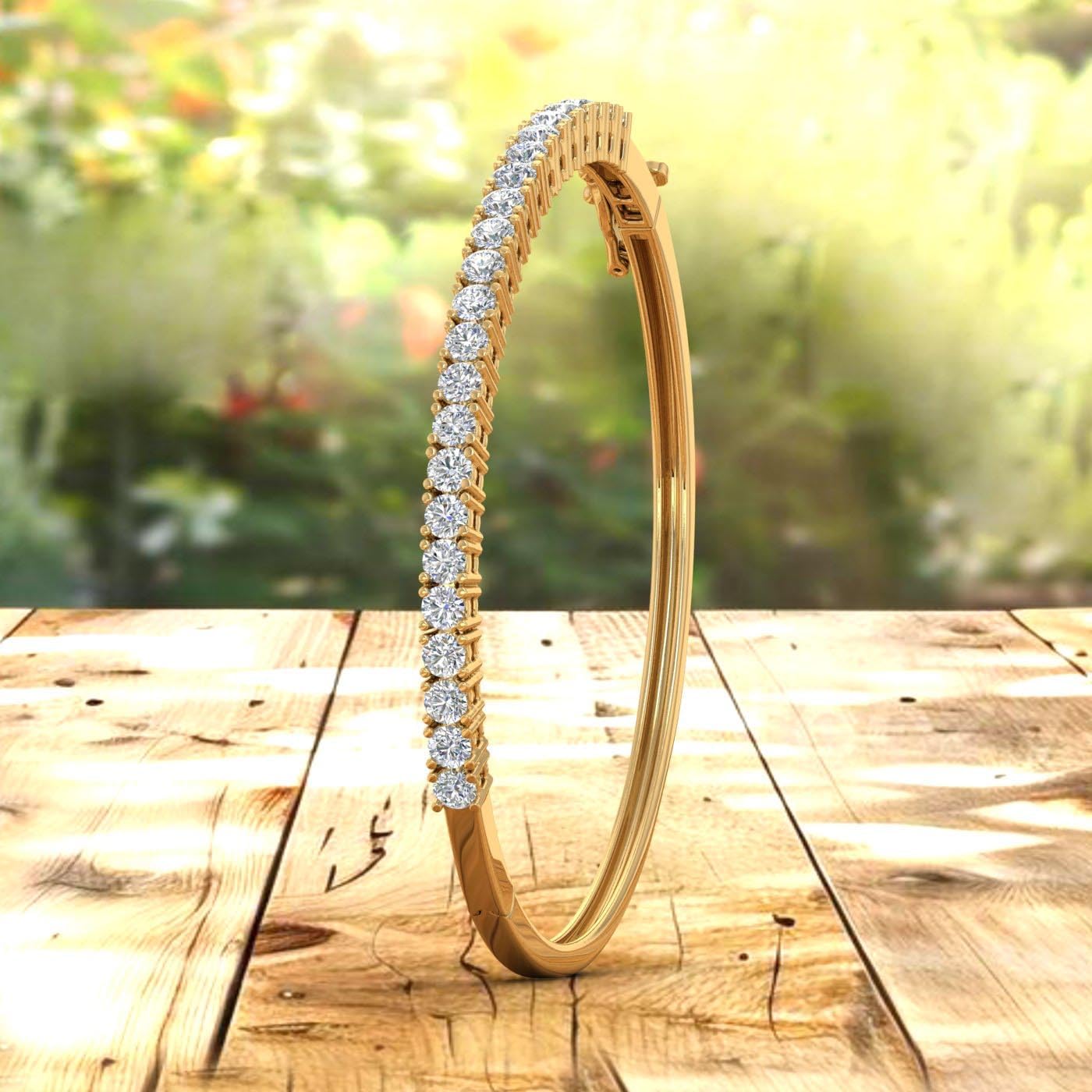 2.2 Carat Prong Set Round Shape Natural Diamond Womens Bangle Bracelet in 14K Gold (SI1-SI2 Clarity)