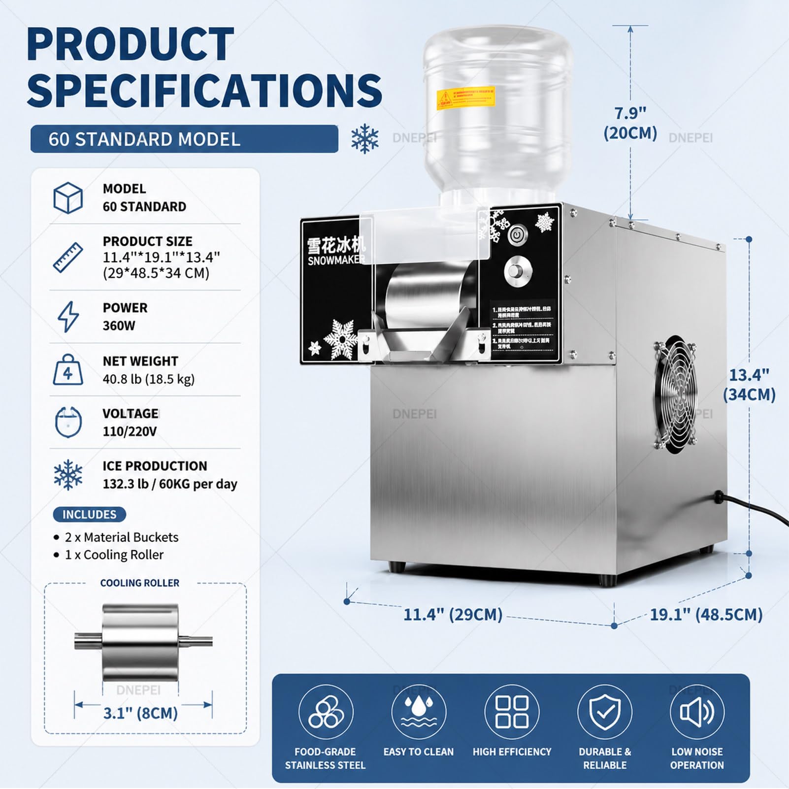 Machine à Glace pilée coréenne (Bingsu) – Capacité de 132 LB/Jour 60-StandardModel