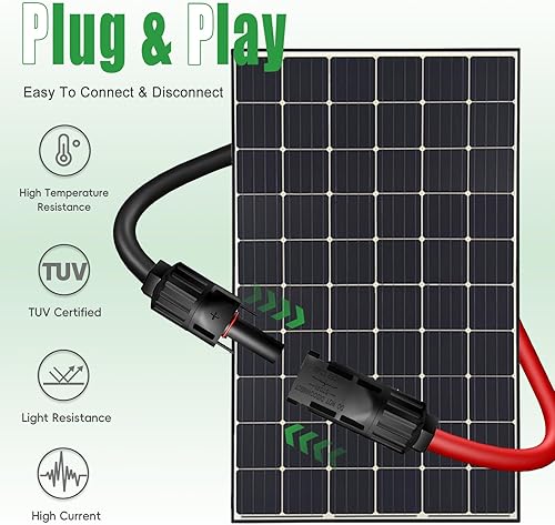 Miniatura 2 de Cable de extensión solar de doble cable de 6 pies Conector de panel solar de 10 AWG (6 mm), con conectores solares IP67 machohembra para