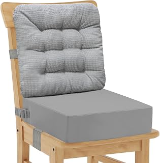Asiento Elevador para Niños - 2 Piezas Asiento Almohada Pana Suave Cojín Respaldo PU Impermeable Fácil Limpieza Asiento Booster con Base Antideslizante y Cinturones de Seguridad Ajustables