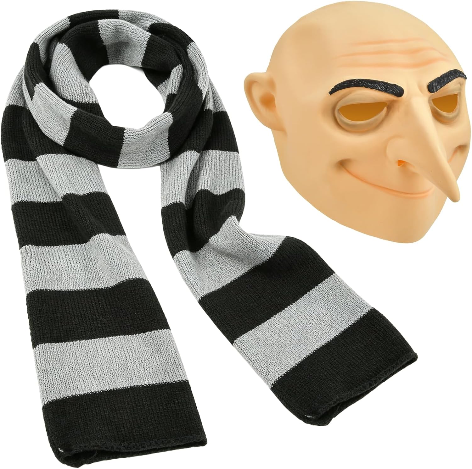 BUUFAN 2PCS Halloween Costume Accessories for Adults, Latex Mask & Scarf