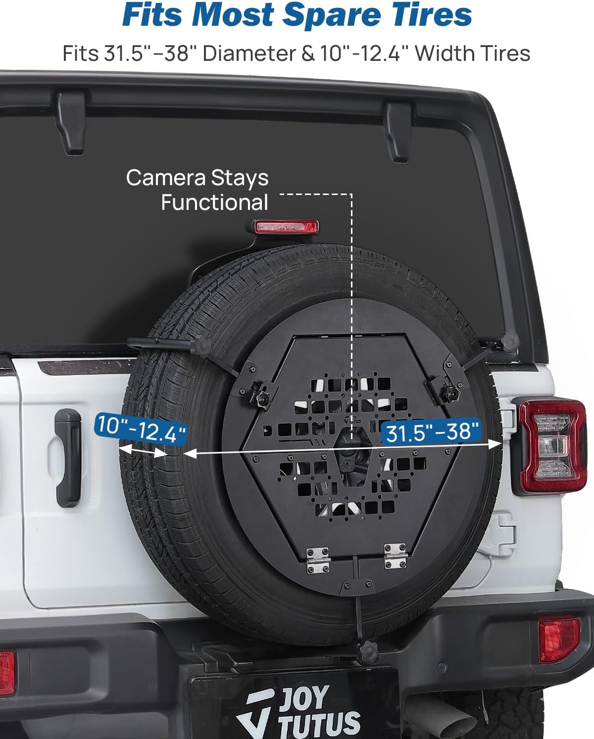 JOYTUTUS Molle Panel Fits Spare Tire 31.5"-38" Diameter 10"-12.4" Width Tires- Multi-Function Camping Table with Storage, 40lbs Capacity, Compatible with Most Wrangler Bronco SUVs