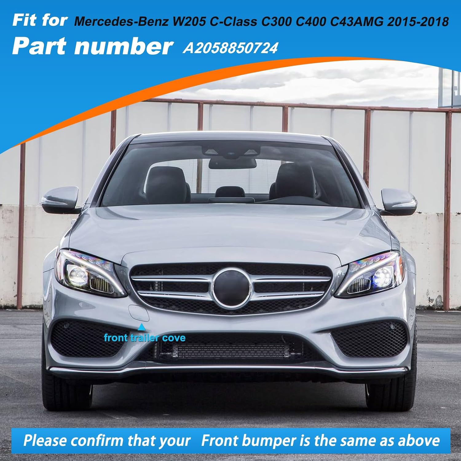 Front Bumper Tow Hook Cover Towing Eye Cap Trailer Cover Fit For Mercedes-Benz W205 C-Class Sedan C300 C400 C43AMG 2015-2018(Only Applicable To Sports Models)A2058850724 (Black, Right Passenger Side)