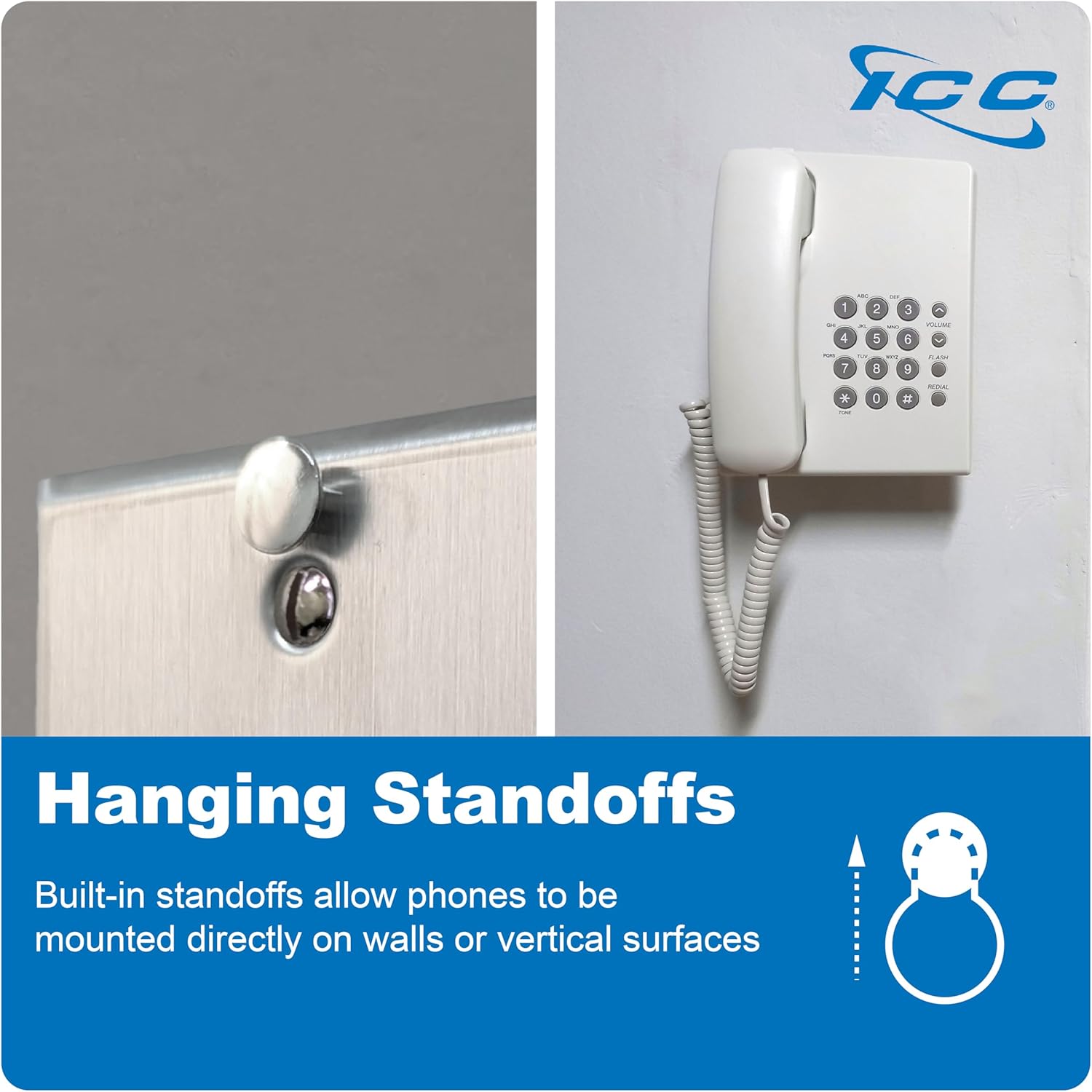 ICC 1-Port Keystone Wall Plate (10 Pack), UL Listed, Stainless Steel with Hanging Standoffs, Single Gang Wall Plate for RJ45, RJ11/RJ12 6P6C Jack, Brushed Finish