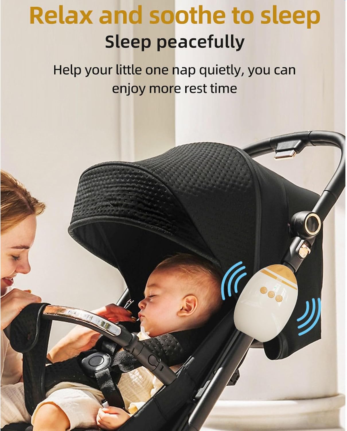 Diydeg Portable Stroller Rocker, Rechargeable Baby Vibrating Soother with 11 Soothing White Noise, Sleep Soother Rocker for Pushchairs Prams Strollers Cribs Outdoor