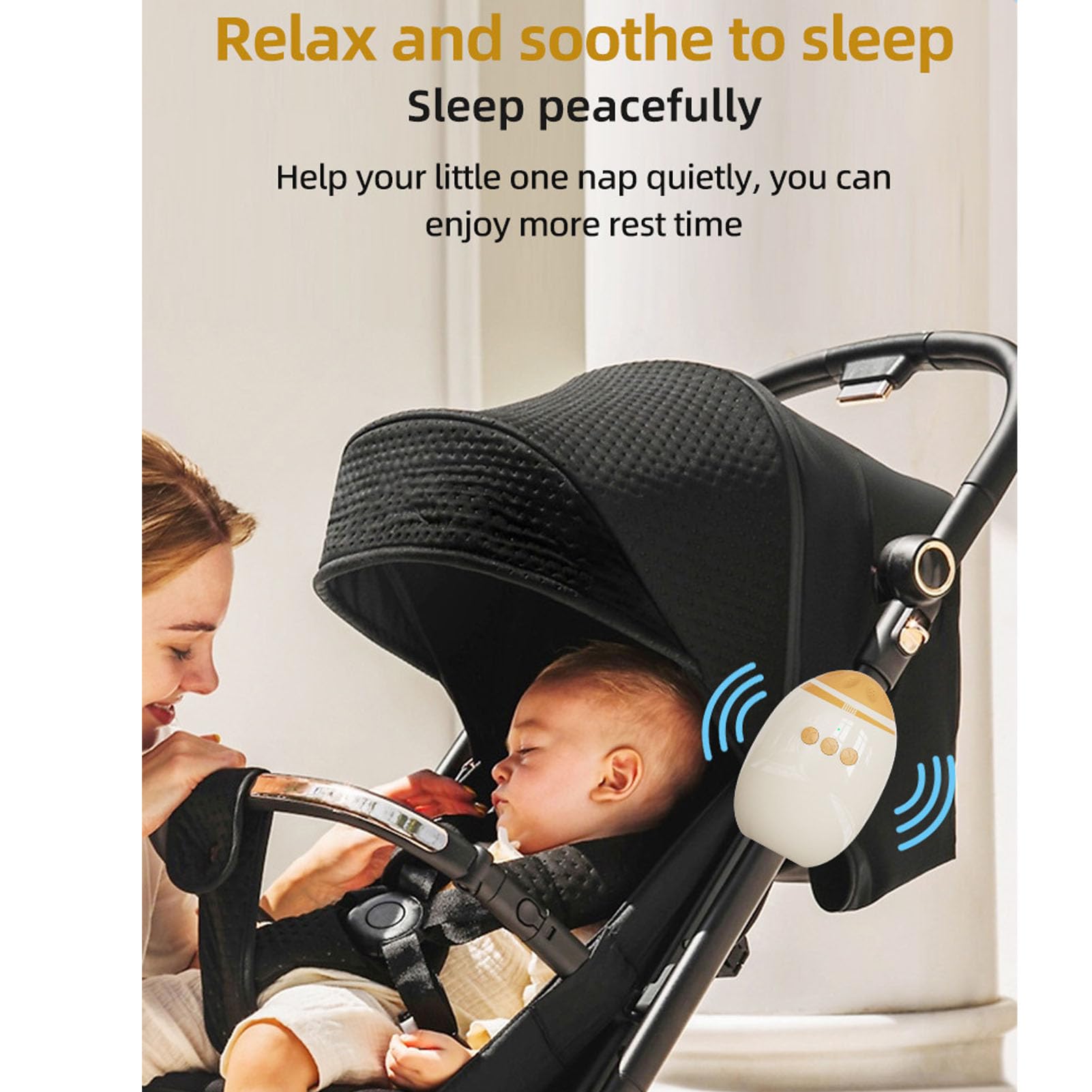 Ausla Dondolo per Passeggino, Succhietto Vibrante per Neonati in Silicone ABS con 11 Suoni di Rumore Bianco, Soluzione Portatile per Neonati e Bambini Piccoli