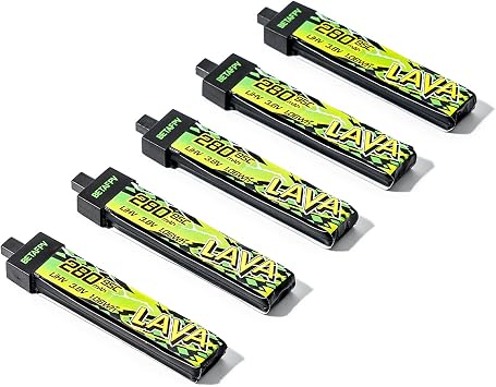 BETAFPV 5pcs Lava II 280mAh 1S Battery 3.8V 95C LiHV Battery with BT2.0 Connector, Compatible with 1S Tiny Whoop Drone Quadcopter Like Cetus FPV Kit, Air65, Meteor65 Pro 1S Brushless Drones