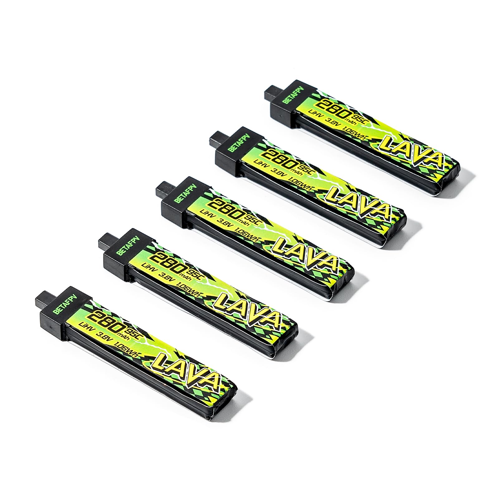 BETAFPV 5pcs LAVA II 1S 280mAh LiHV Battery 3.8V 95C with BT2.0 Connector | Upgraded Z-Folding technology, Compatible with 1S Tiny Whoop Drone Quadcopter like Cetus FPV Kit, Air65, Meteor65 Pro