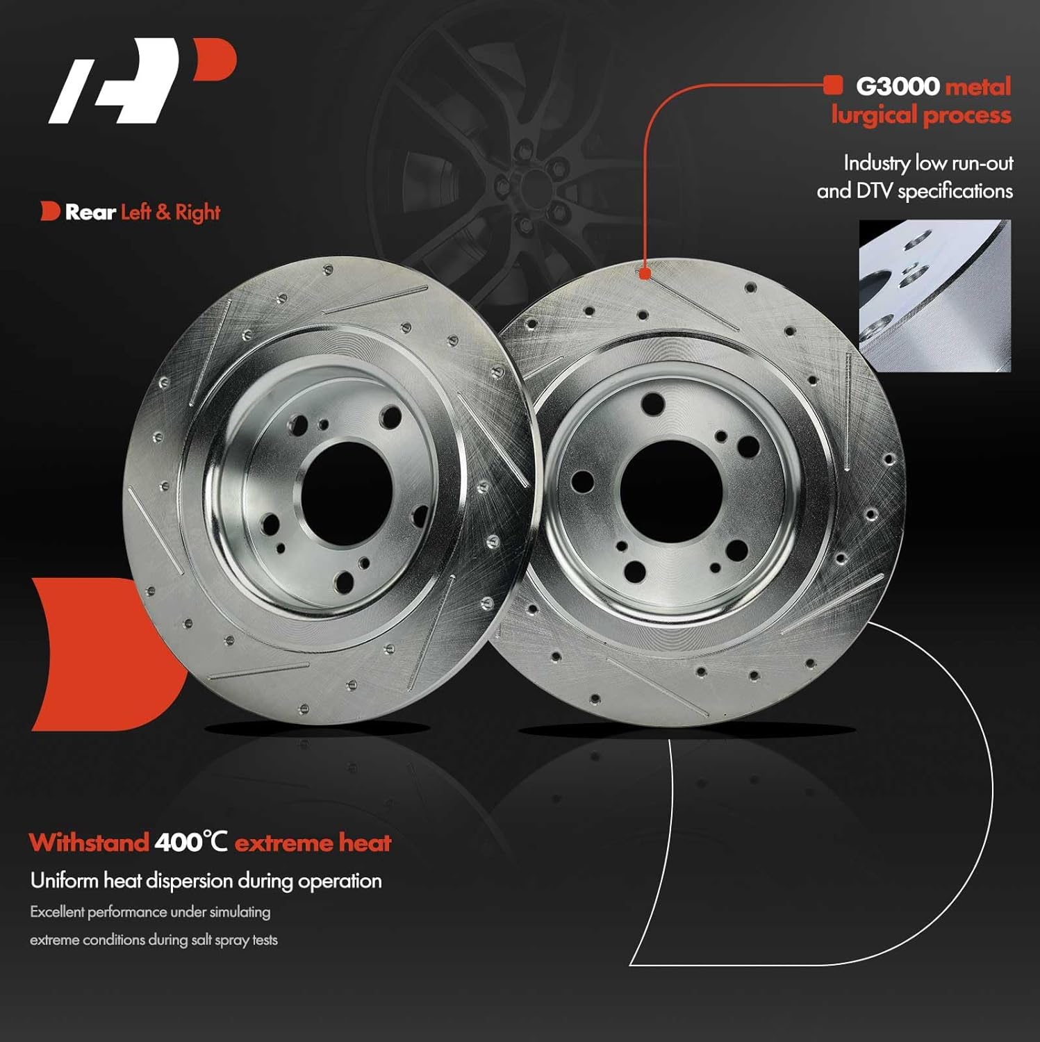 A-Premium 12.01 inch (305mm) Rear Drilled and Slotted Disc Brake Rotors + Ceramic Pads Kit Compatible with Select Honda Models - Civic 2017 2018 2019 2020, 6-PC Set