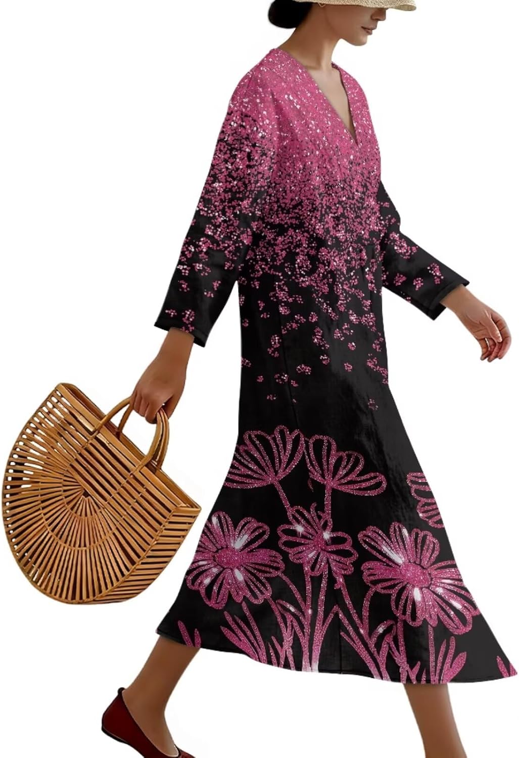 Maternity Dress Long Sleeve Sun Dresses Women Plus V-Neck Gown for Work
