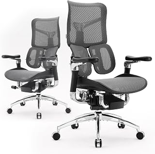SIHOO Doro S300 Ergonomic Office Chair, Full-Body Coordinated Support | 6D Armrests, Dual Dynamic Lumbar Support, Suspension Seat, Adjustable Recline Tension, Italian Velvet Mesh, Dark Black
