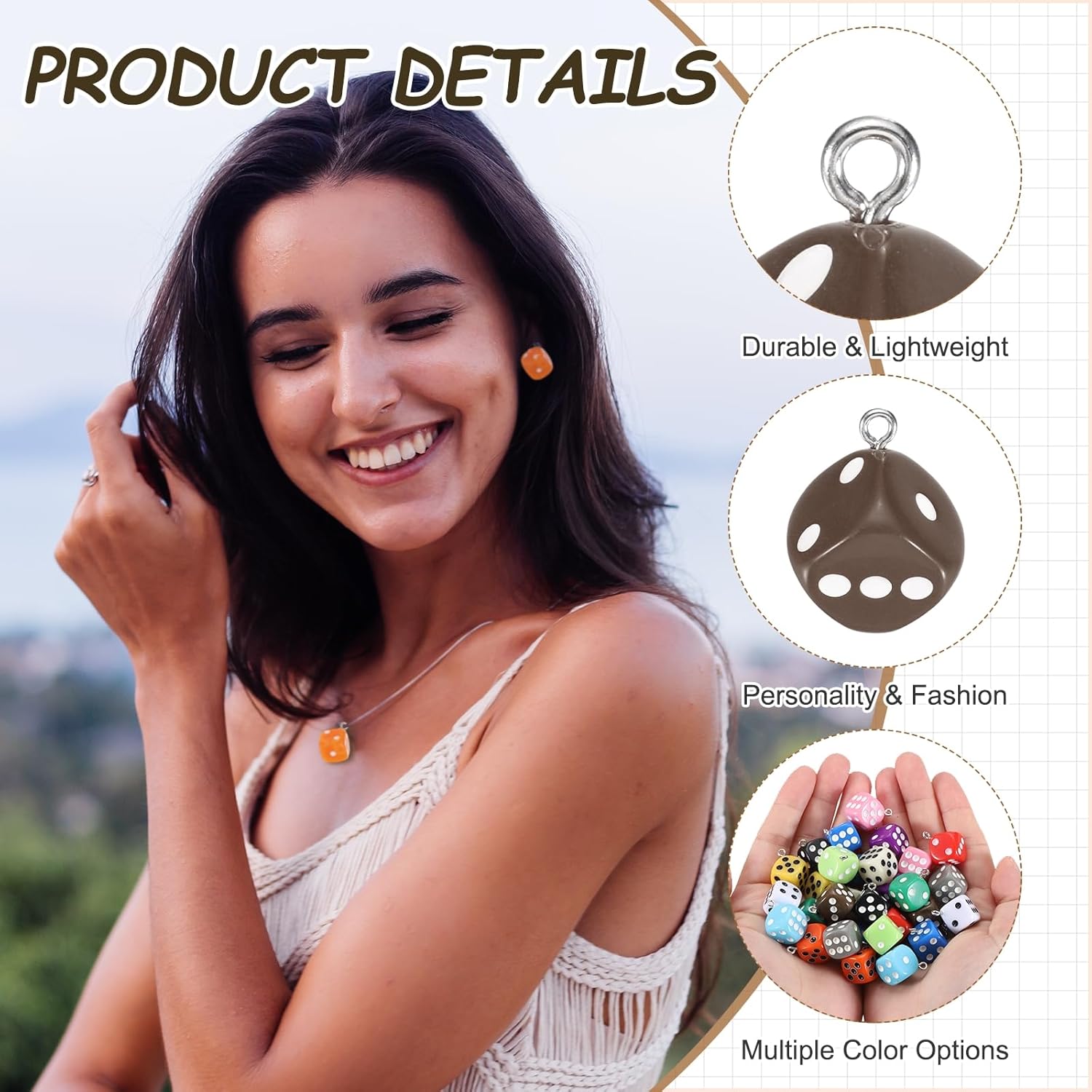 MECCANIXITY Dice Beads Charm 3D Cube Acrylic Dice Charm Pendant Fun Beads for Bracelets Jewelry Making - Image 3