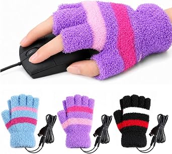 USB Heating Winter Gloves - Womens Hand Warm Gloves with USB Heater and Fingerless Warmer Mitten