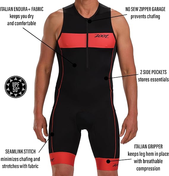 Zoot Mens Core Tri Tank Racesuit, Sleeveless Triathlon Suit, Swim Bike Run Chamois Pad, Pockets, UPF 50+ Quick Dry Fabric