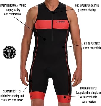 Zoot Mens Core Tri Tank Racesuit, Sleeveless Triathlon Suit, Swim Bike Run Chamois Pad, Pockets, UPF 50+ Quick Dry Fabric
