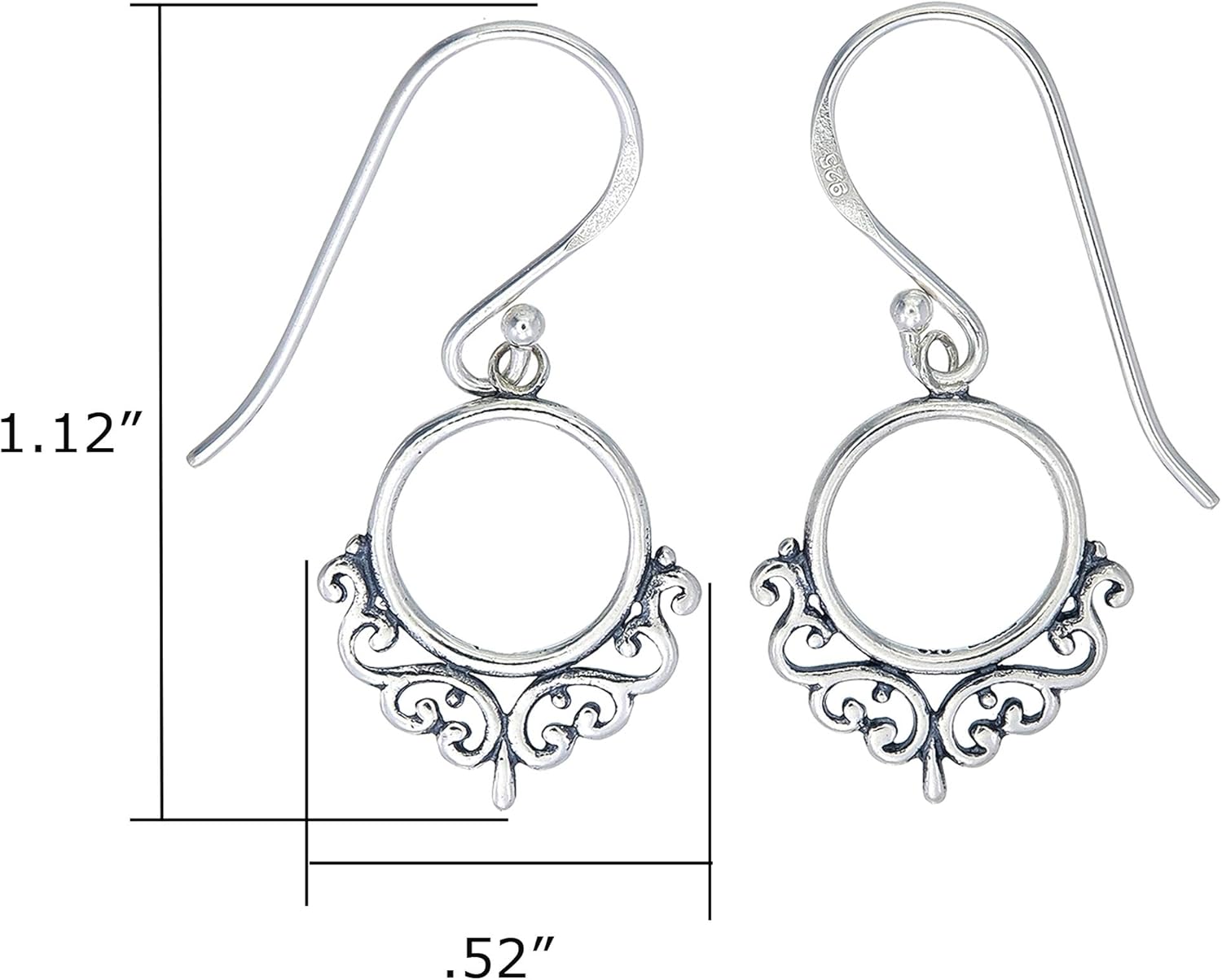 Boma Jewelry Sterling Silver Balinese Style Filigree Circle Dangle Earrings