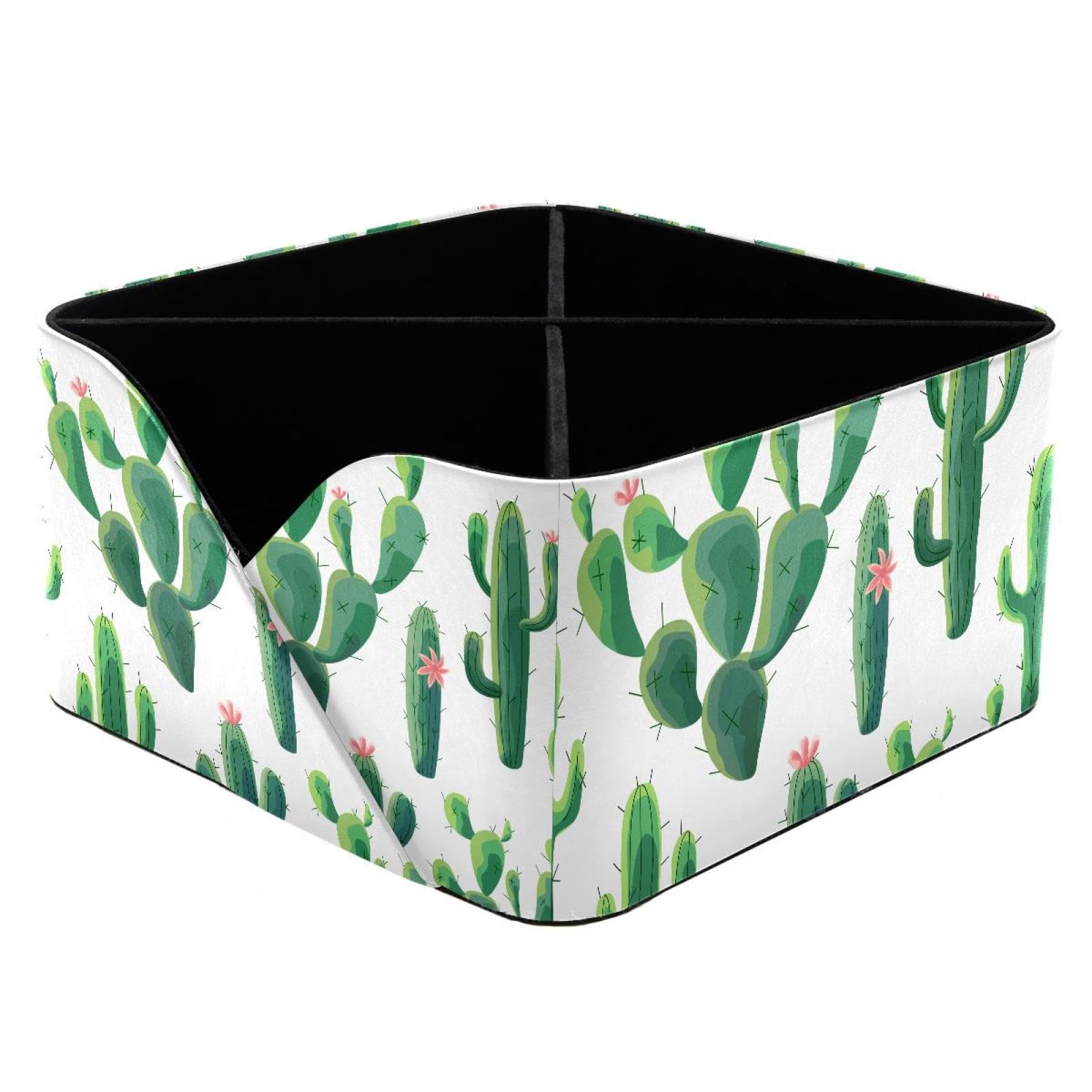 KengjuTesu Tropical Cactus Pattern Desktop Organizer Pen Holder, Rectangular Pencil Cup for Office, Study and Makeup Stations