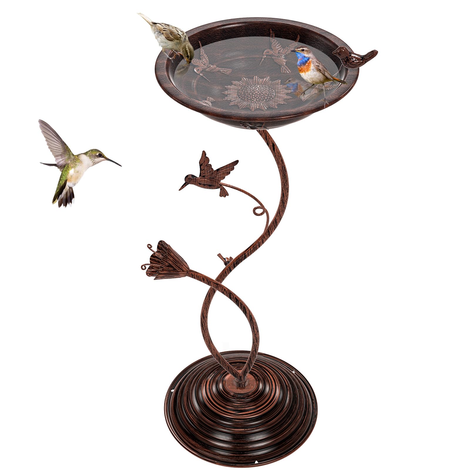 88,9 cm hoher Standfuß, Vintage-Vogeltränke für draußen, Metall-Vogeltränke, Schüssel mit Vogelfigur für draußen, Vogeltränke, Vogeltränke, Vogelfutterstation für Garten, Hof, Rasen, Dekor