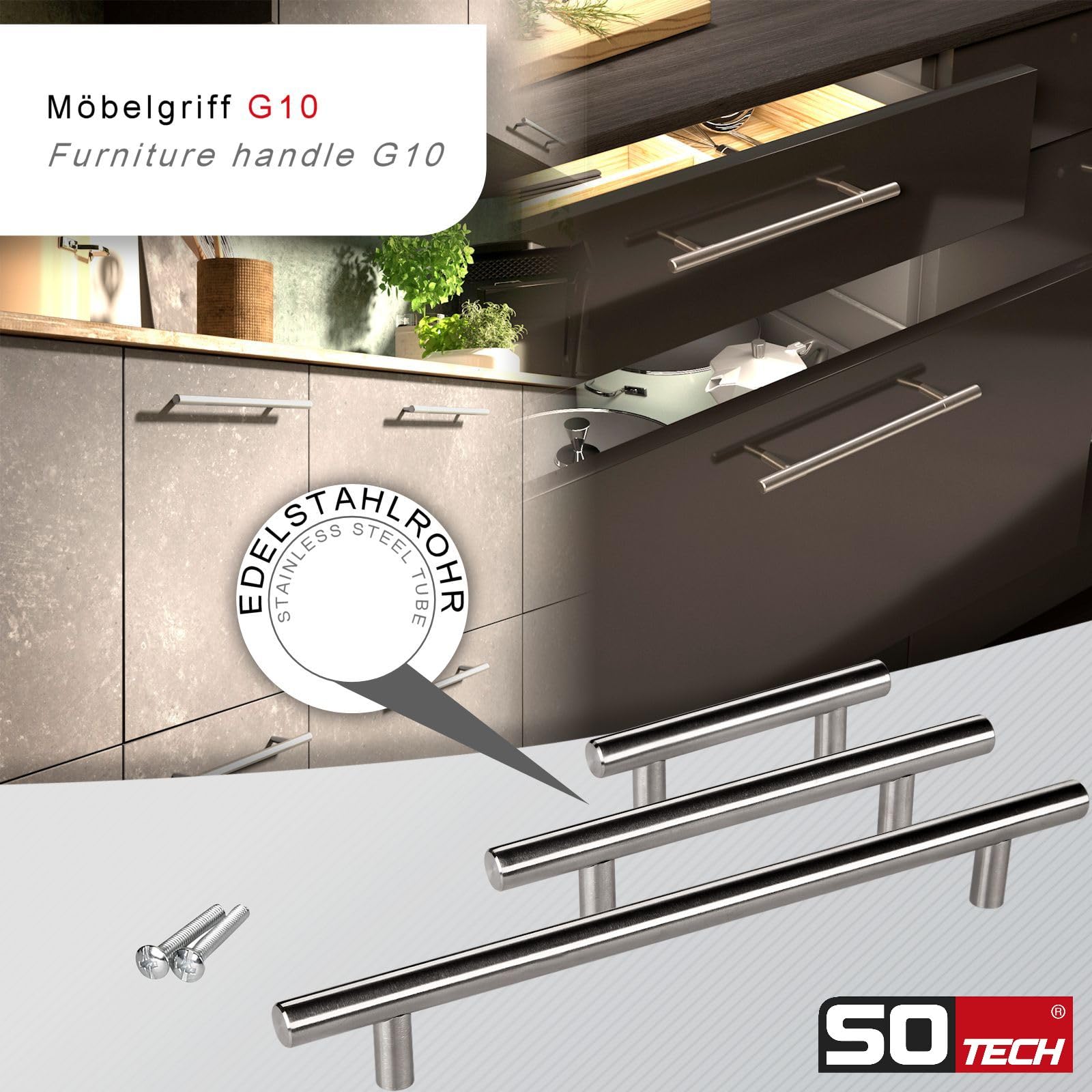 Maniglia Armadio SO-TECH E8 - Acciaio Inox Lucido, 330mm, Distanza Fori 320mm - Foto 6