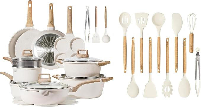 CAROTE 31Pcs Cookware Utensil Set, Pots and Pans Set, Silicone Cooking Utensils Set