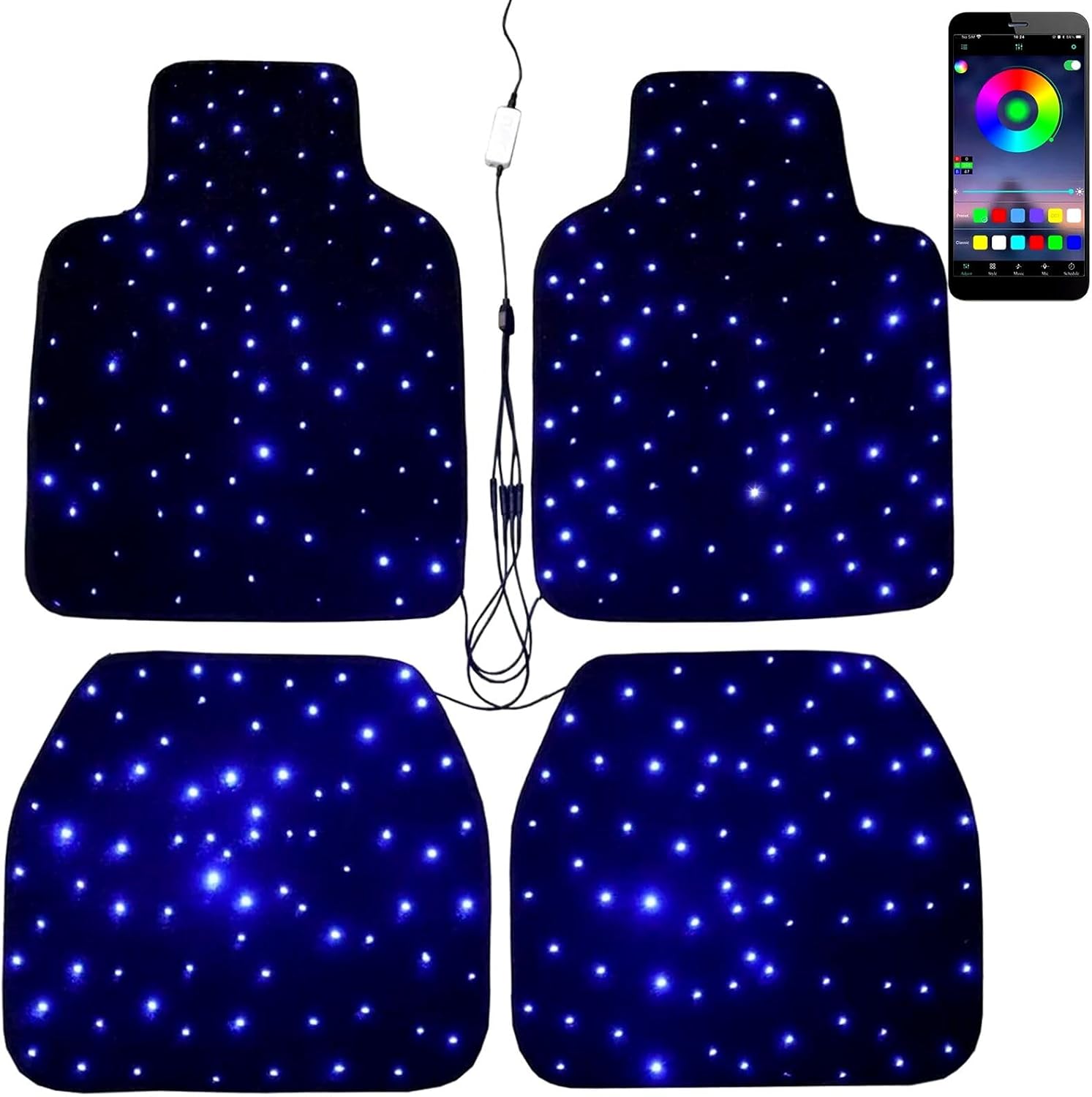 Starlight Floor Mats for Car, LED Car Mats, Starry Sky Design Luminous Carpet, Universal Fit Anti-Slip Waterproof Starlight Mats for Cars, SUVs, Trucks(USB Cable)