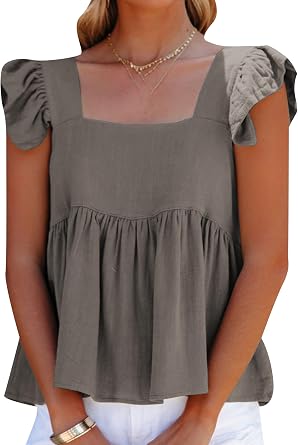 Trendy Cute Ruffle Short Sleeve Tank Top for Women Casual Square Neck T Shirt Top Summer Beach Tank Top