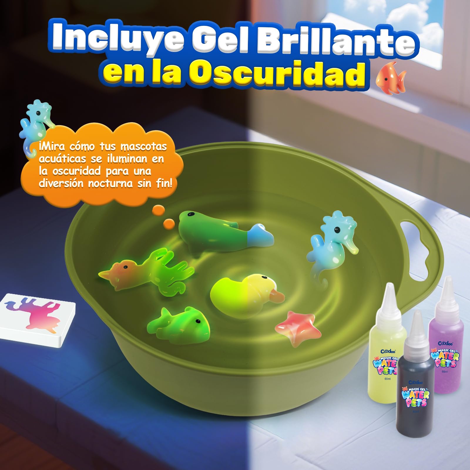 Coodoo Aqua Gelz Set, Juguete de Gel de Agua Mágico DIY, Juego de Gel Mágico con 10 Colores y 8 Moldes, Creativo Manualidades Niños, Juguetes Juegos Kit Pintura Regalo para Niños Niñas 3 4 5 6 Años