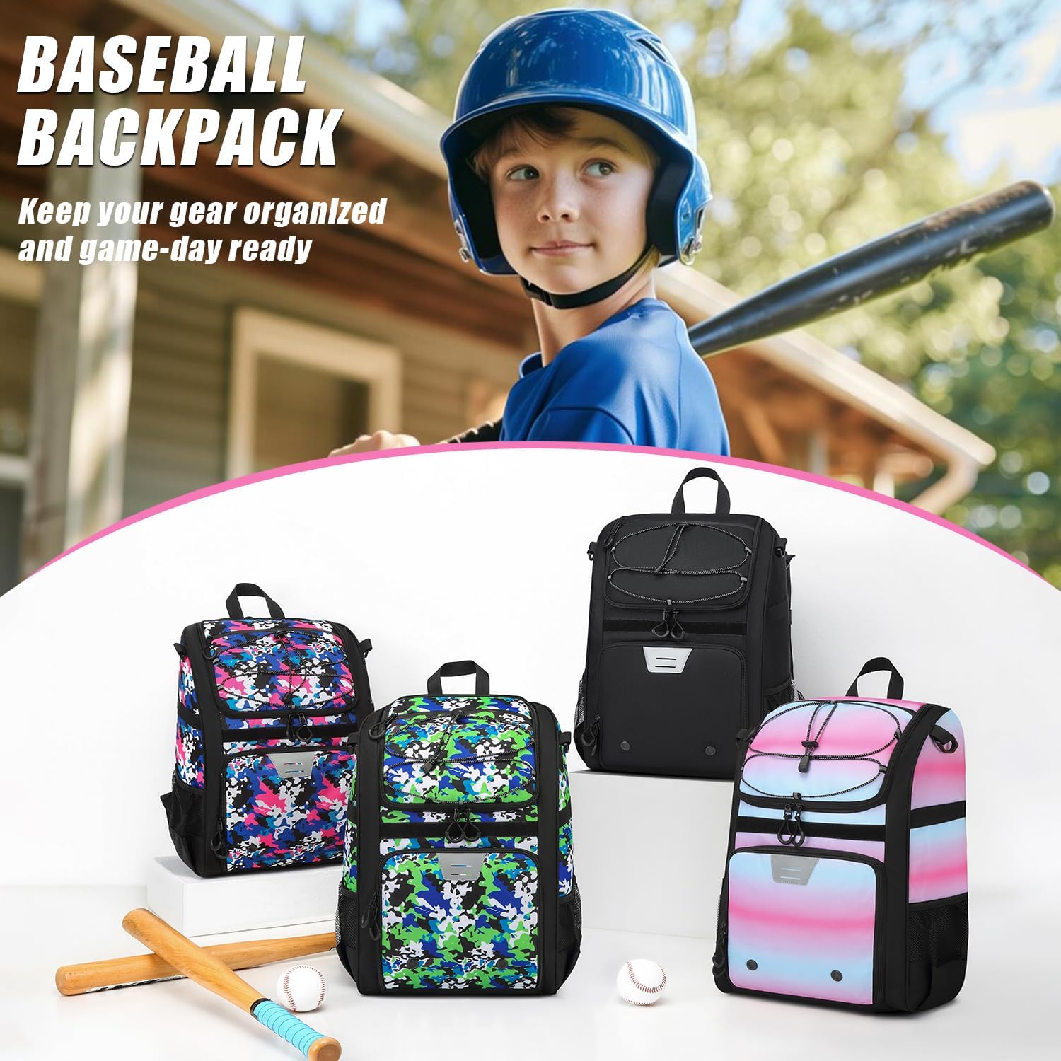 HAMBOLY Youth Baseball Bag, Softball Bag for Girls & Boys, Kids Baseball Backpack with Shoes Compartment, 2026 Upgrade Design, Pro-Grade Storage