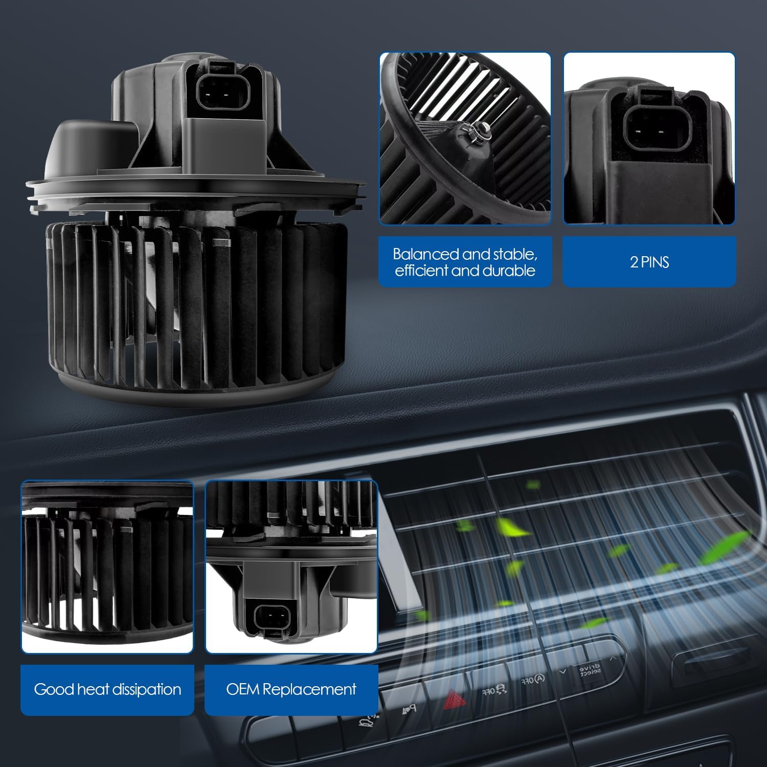 Front Heater Blower Motor Assembly Air Conditioning AC Blower Motor Fan Fit for Chevrolet Avalanche 07-11 Suburban 1500 2500 03-11 Fit for Cadillac Escalade 09-13 Escalade ESV 03-06 w/Wheel