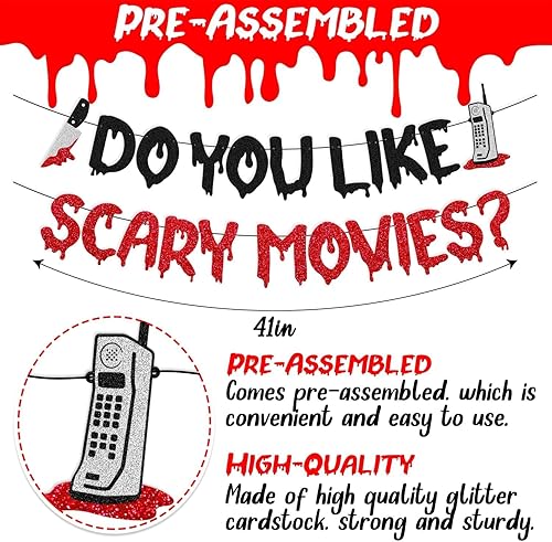 Miniatura 3 de Decoración de Halloween Do You Like Scary Movies Banner con adornos de murciélago en 3D, películas de terror sagradas, decoración de fiesta nocturna