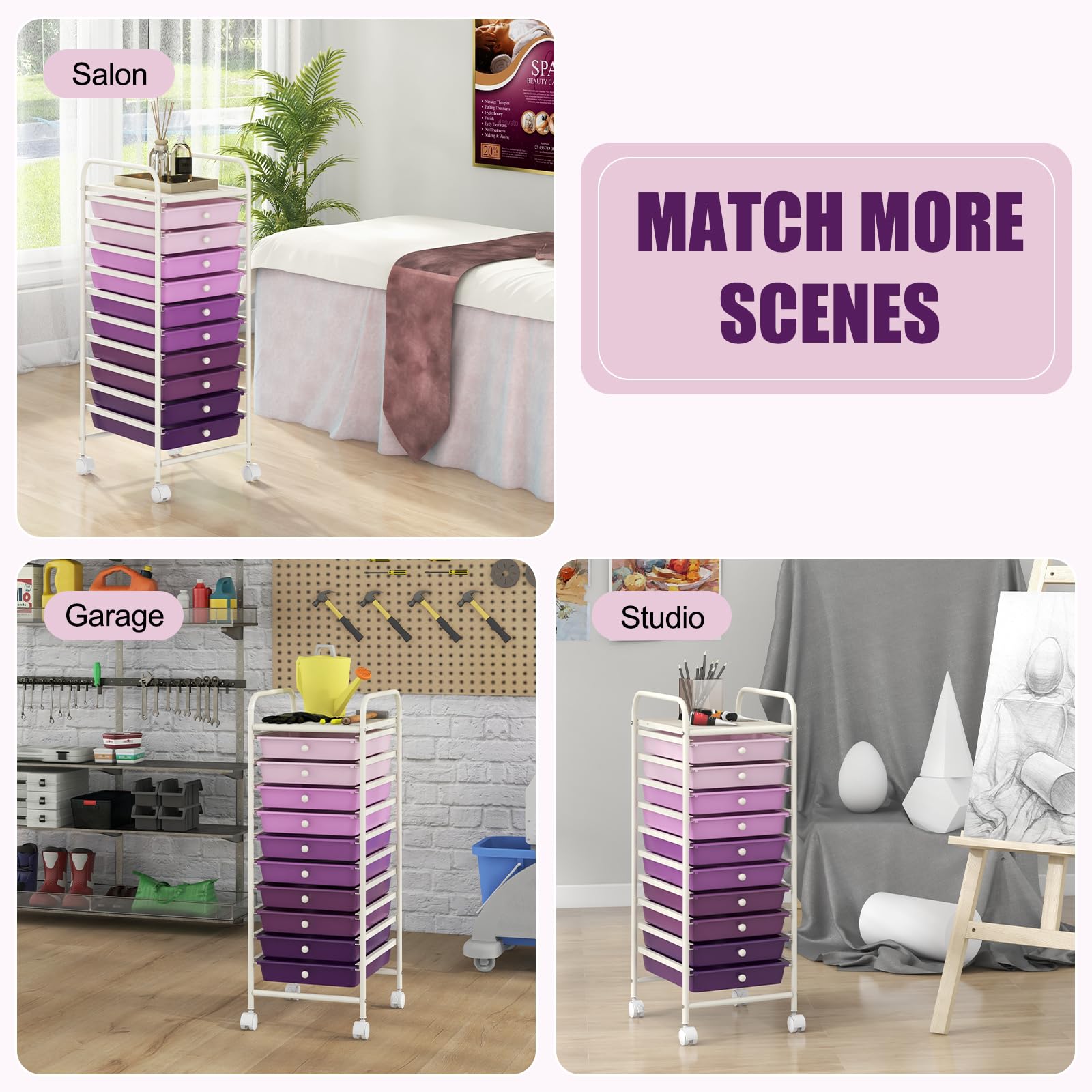 GIANTEX Carrello Portaoggetti con 10 Cassetti Impilabili, Struttura in Metallo e Ruote Bloccabili, Organizer Multiuso per Cucina e Ufficio