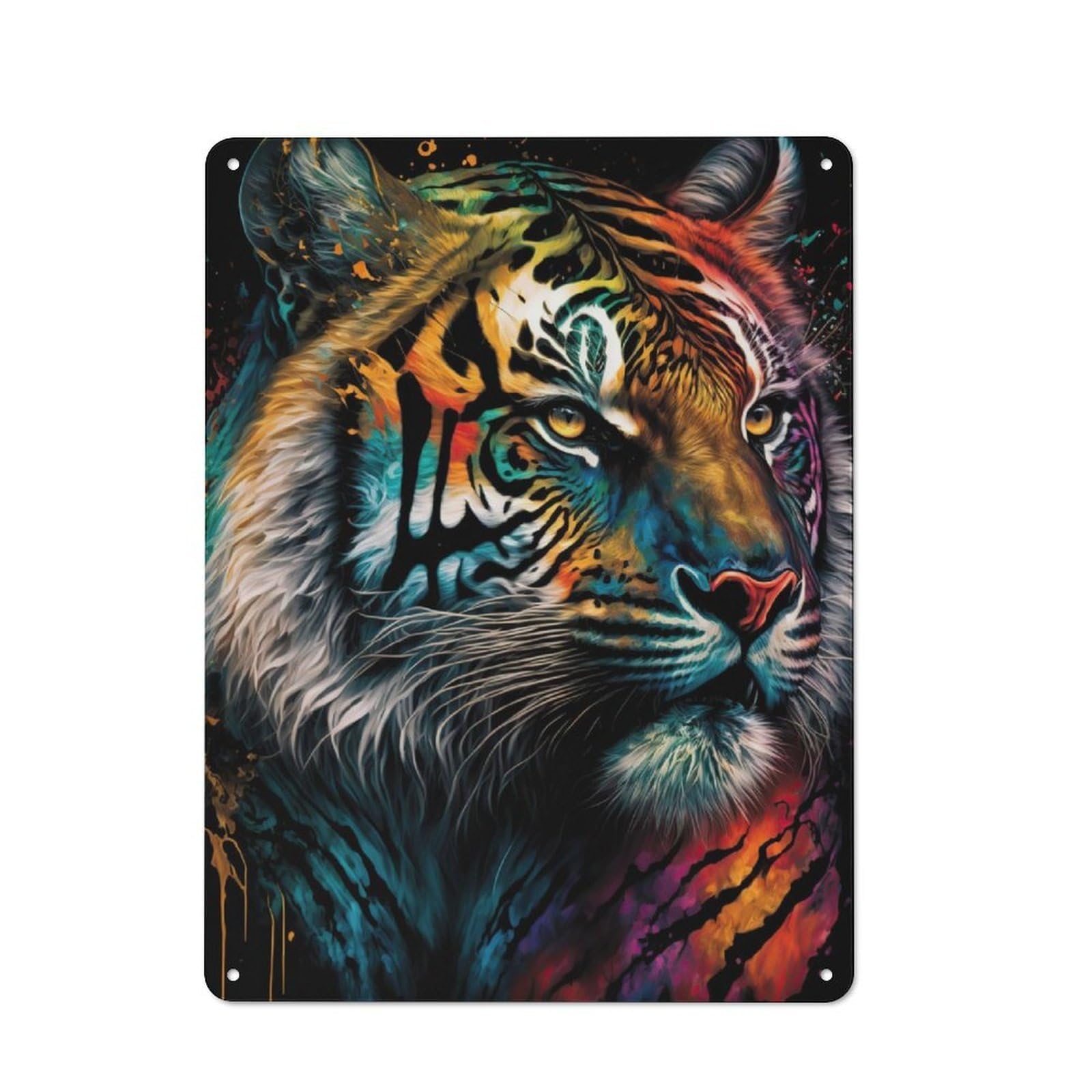 Junmoney Tiger Colorful Vintage Metal Plaque 40X30cm Featuring For Home Bar Wall, A Metal Wall Feature For Home Bars And Entertaining Spaces