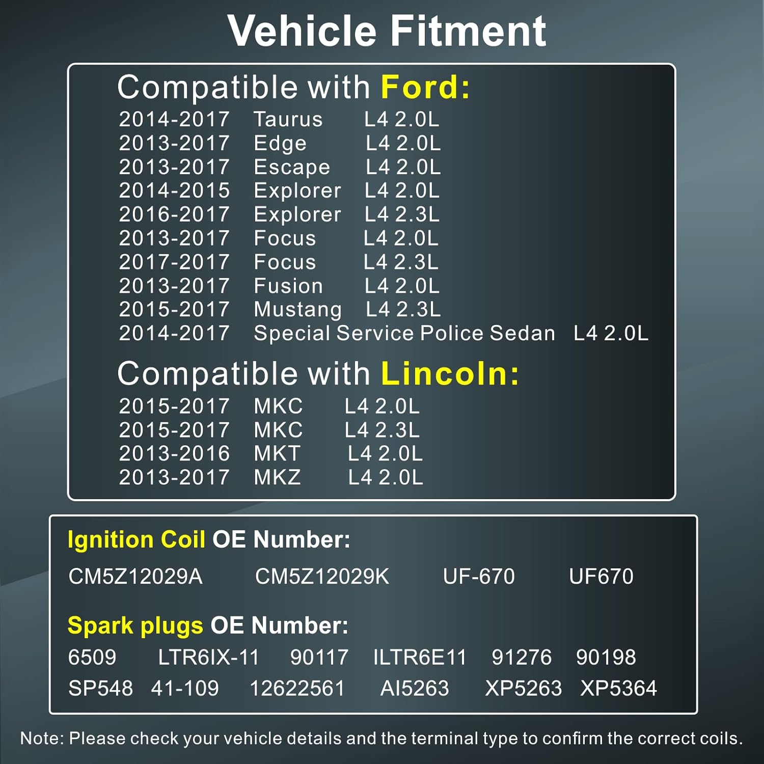 Set of 4 Ignition Coil Pack and Spark Plugs Fits for 2013 2014 2015 2016 2017 Ford Edge Taurus Escape Explorer Focus Fusion Mustang, Lincoln MKC MKT MKZ Replace C1816 UF670 UF678