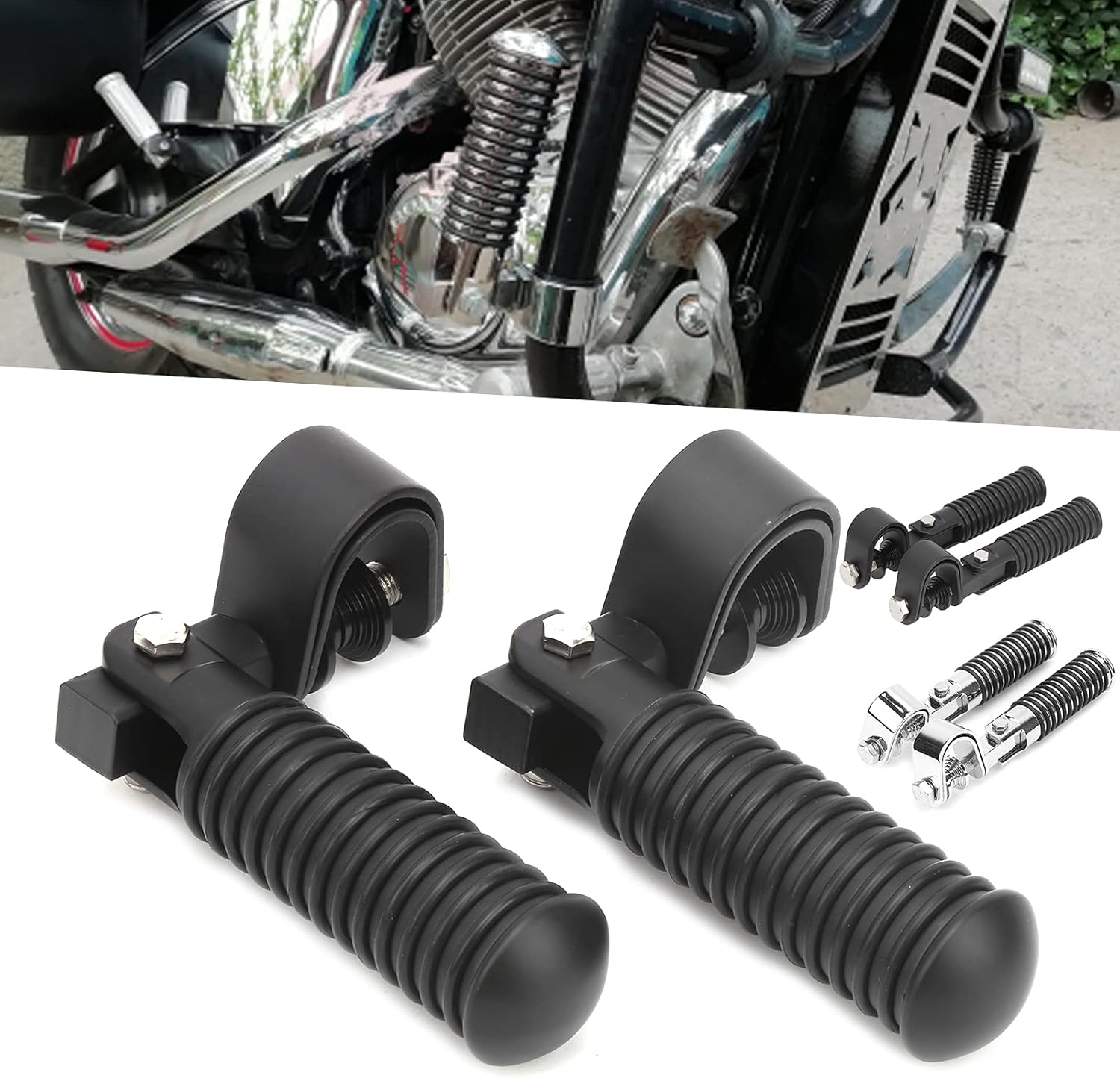 KIMISS Foldable Motorcycle Foot Pegs for 1in Crash Bar Guard, Black