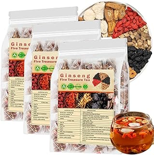Ginseng Five Treasure Tea - Kidney Wubao, Ginseng Kidney Formula Five Treasure Red Date Natural Chinese Herbal Tea, te de riñon Saludable Organica (3Pack(75Bags))