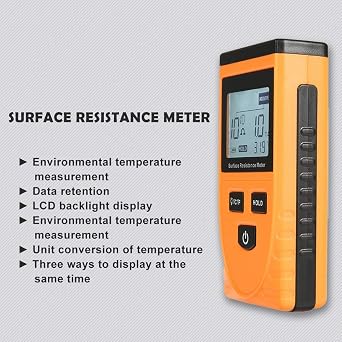 Surface Resistance Meter, Abuycs LCD Handheld Earth Resistance Tester Measuring Instrument Static Detector High-Precision Digital Electrostatic Analyzer