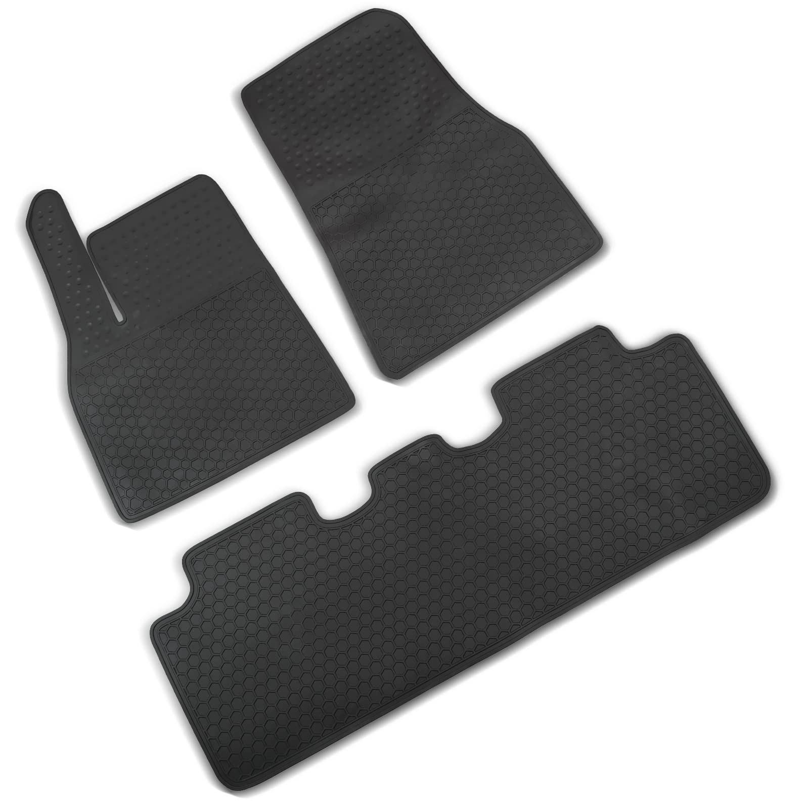Photo 1 of NJTYJE Floor Mats for 2020 - 2022 Tesla Model Y Custom Complete Set (3pcs) All Weather Waterproof Rubber Car Floor Liners Set Honeycomb Look 