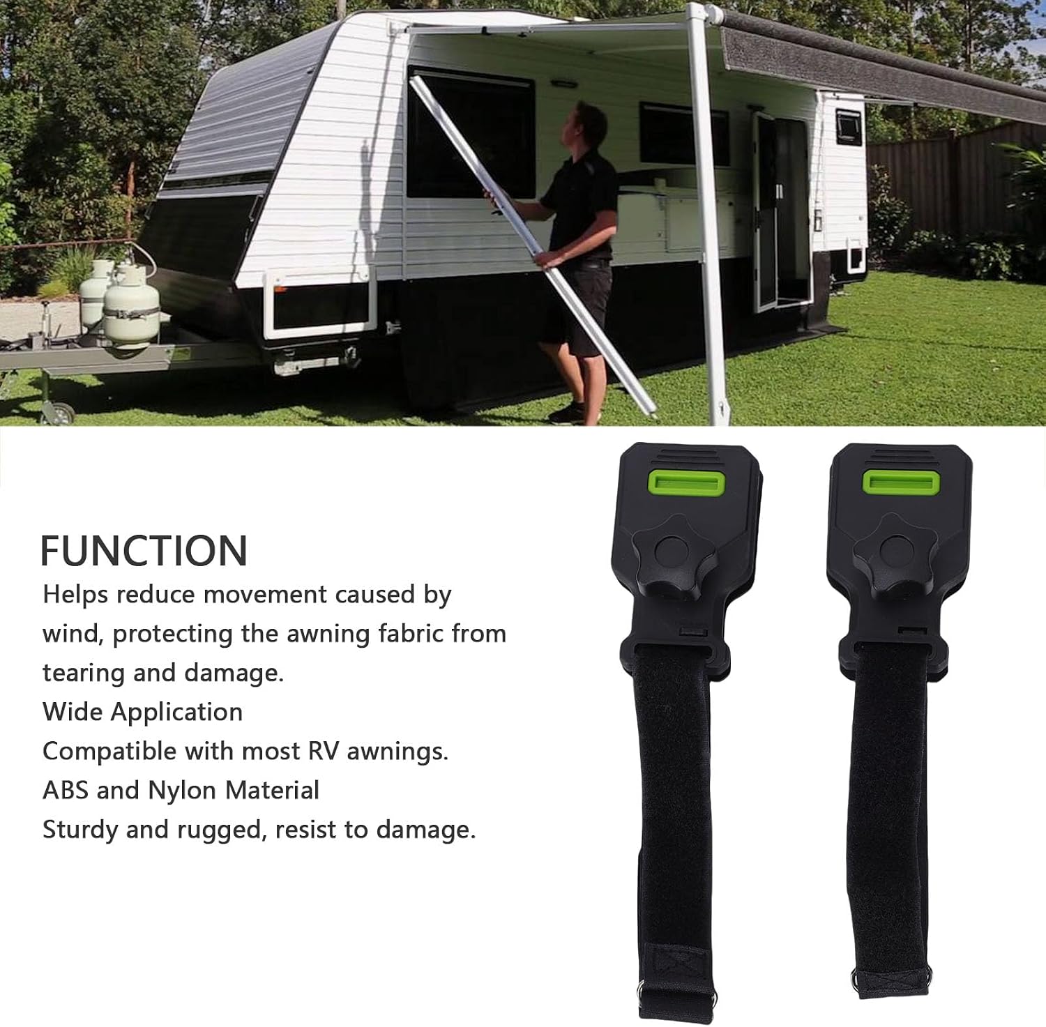 2PCS RV Awning Clamp, Windproof Deflapper Stabilizer Anti Flap Kit