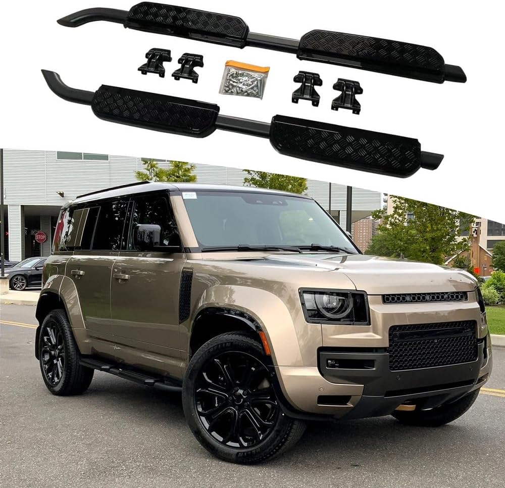 2PCS Side Steps Running Boards Nerf Bars Side Pedal Protector Fits for Land Rover Defender Octa 110 2025 2026 (Black with Anti Skid Rubber)